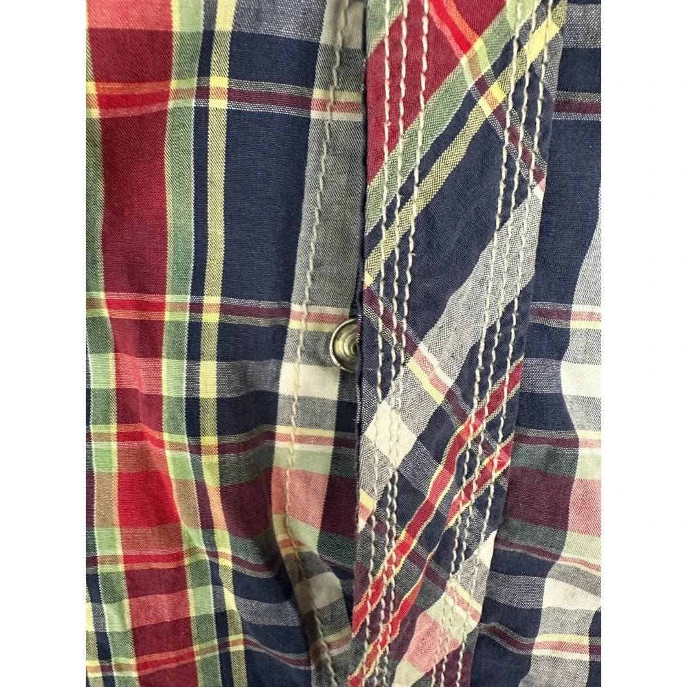 True Religion Western Shirt Mens XXXL Blue Red Plaid Pearl Snap Stitch